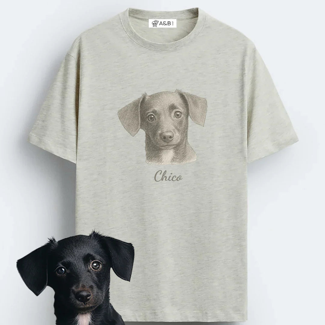 印絵 愛犬・愛猫ペット  写真オーダーメイドＴシャツ 線  大きな図案