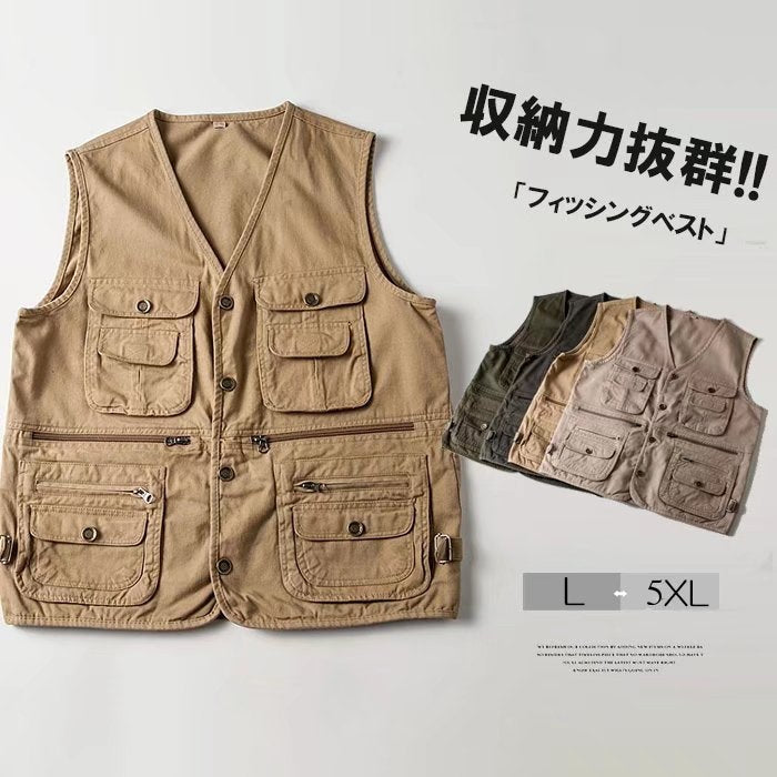 野外フェスなどに最適！☆商店風☆全4色 フィッシングベスト メッシュ カメラマンベスト ミリタリー メンズ レディース 多機能 お釣り ノースリーブ ジャケット アウトドア 速乾 春 夏 秋 - Fallook