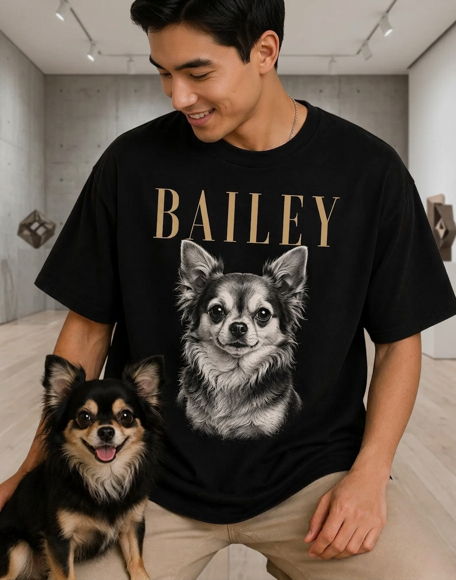 愛するペットの水彩画風オリジナルTシャツ Style2