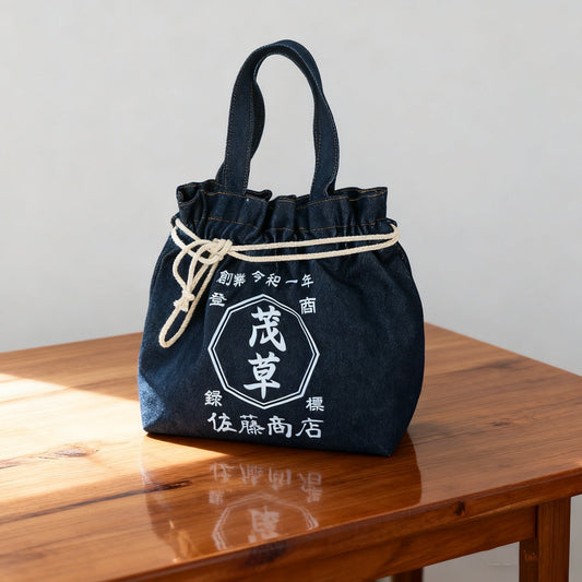 【新品入荷】デニムの巾着トートバッグ マルチポケット ショルダーバッグ レディース