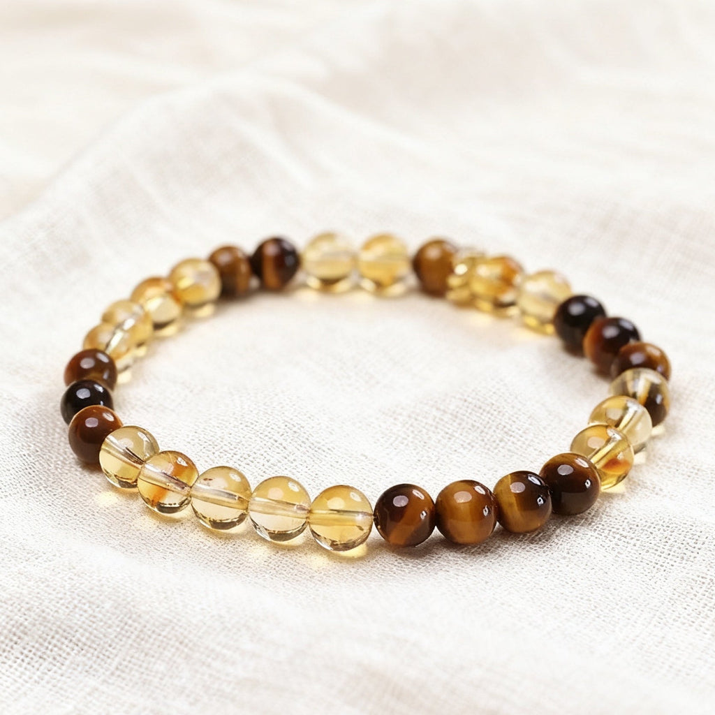 「開運・金運」シトリン＆タイガーアイブレスレット - 金運と決断力のWパワー