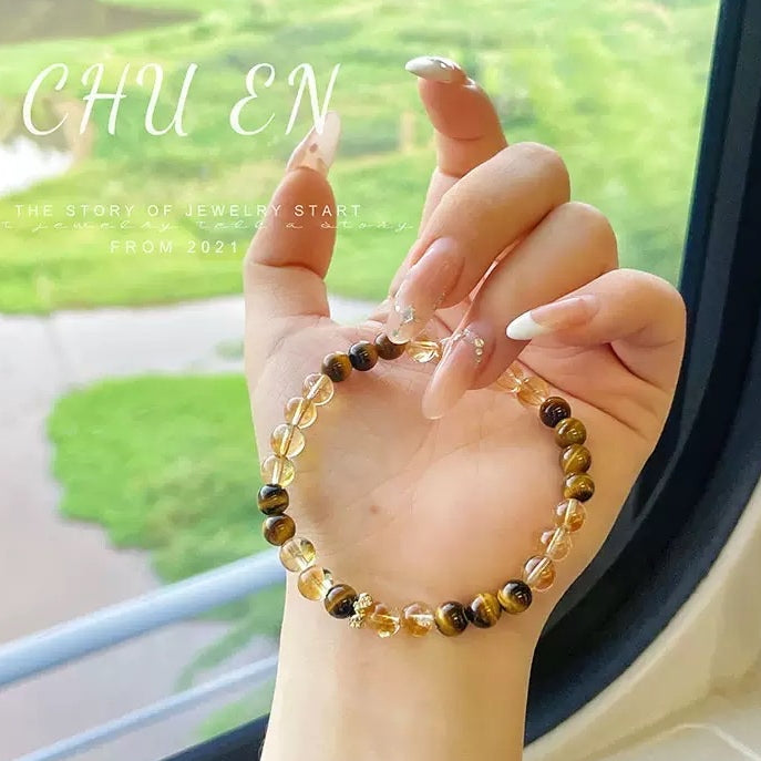 「開運・金運」シトリン＆タイガーアイブレスレット - 金運と決断力のWパワー