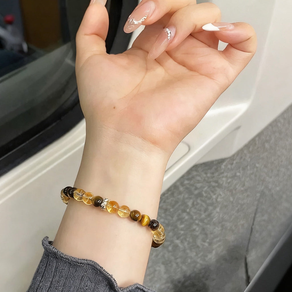 「開運・金運」シトリン＆タイガーアイブレスレット - 金運と決断力のWパワー