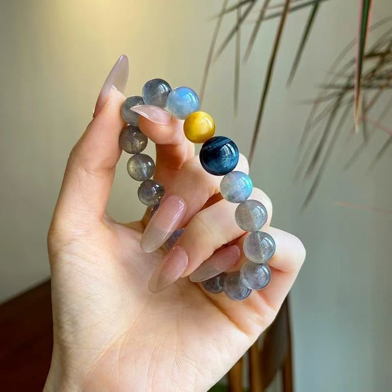 「仕事・安定」ブルー＆ゴールドタイガーアイとムーンストーンブレスレット