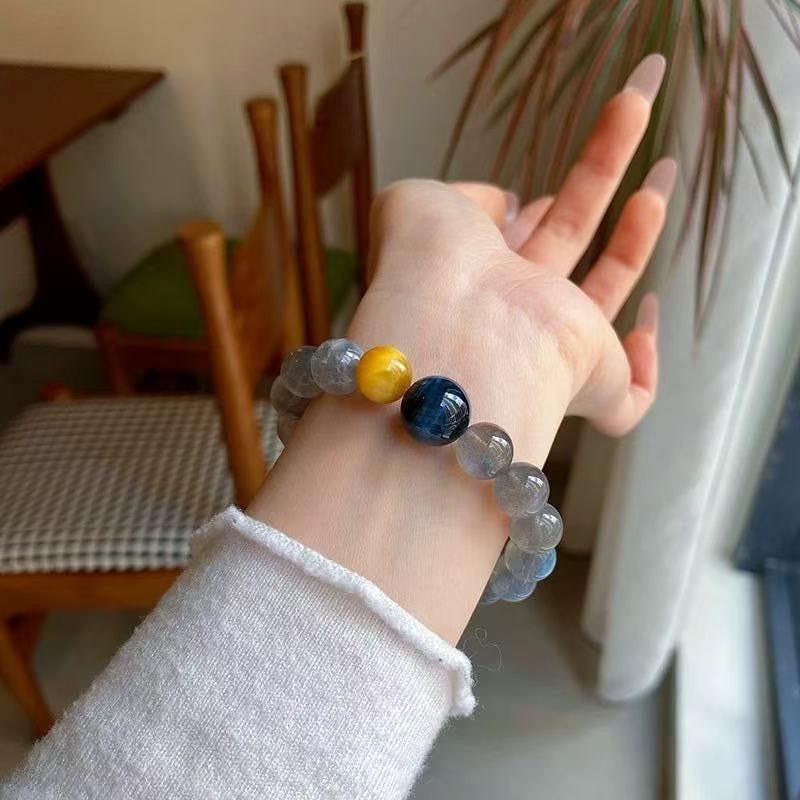 「仕事・安定」ブルー＆ゴールドタイガーアイとムーンストーンブレスレット