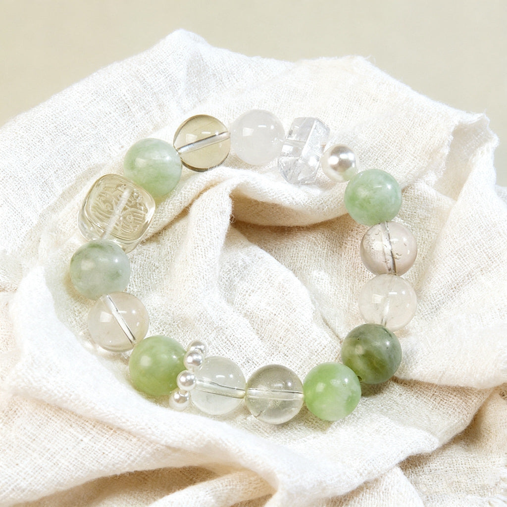 「活力・自信」グリーングレープ＆レモンクォーツブレスレット - 繁栄と活力のフレッシュチャーム