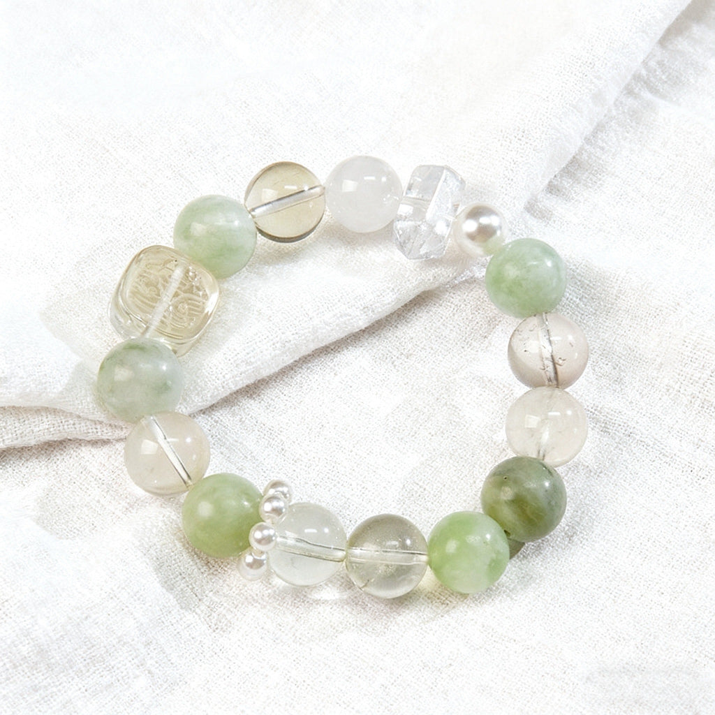 「活力・自信」グリーングレープ＆レモンクォーツブレスレット - 繁栄と活力のフレッシュチャーム