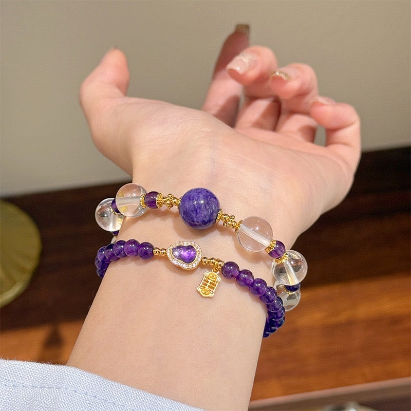 「知恵 · 学業」アメジストひょうたんペンダント - 知恵と幸運を招く守護の結晶