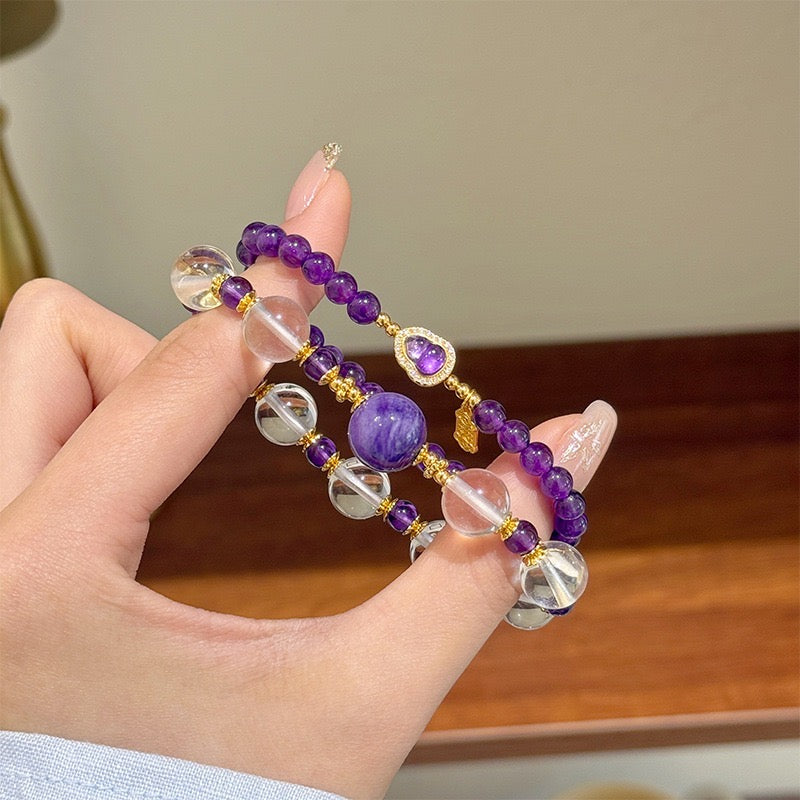 「知恵 · 学業」アメジストひょうたんペンダント - 知恵と幸運を招く守護の結晶