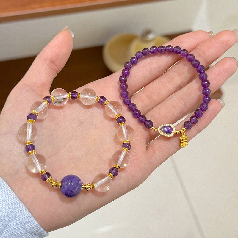 「知恵 · 学業」アメジストひょうたんペンダント - 知恵と幸運を招く守護の結晶