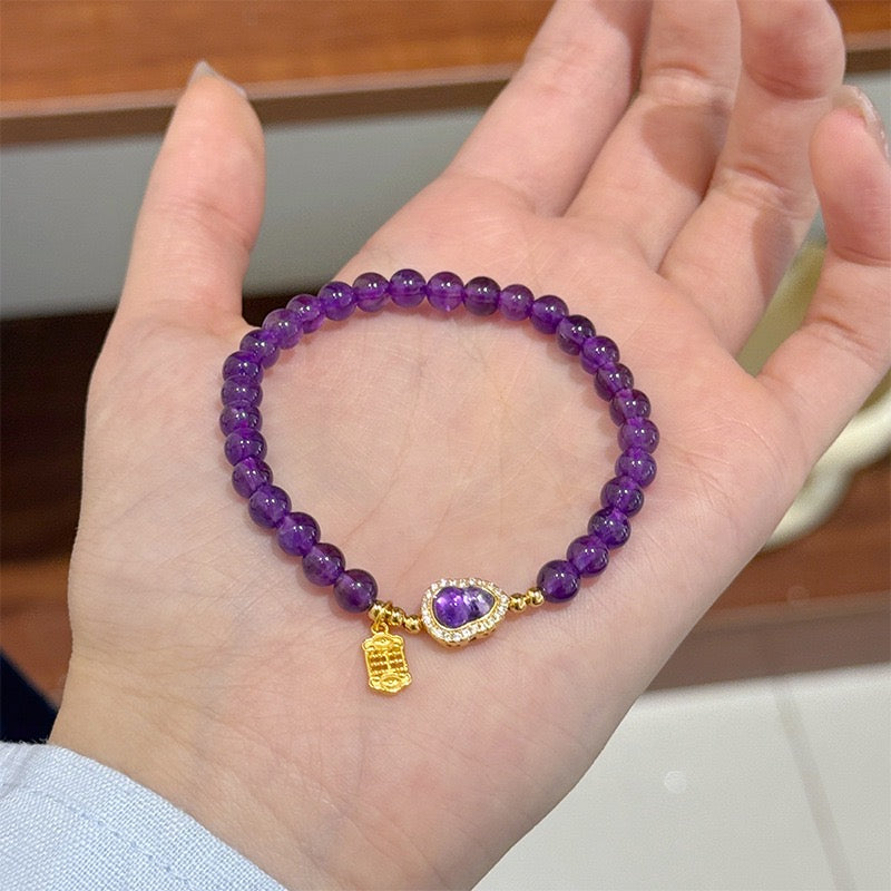 「知恵 · 学業」アメジストひょうたんペンダント - 知恵と幸運を招く守護の結晶