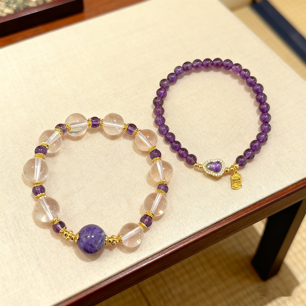 「知恵 · 学業」アメジストひょうたんペンダント - 知恵と幸運を招く守護の結晶