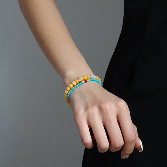 「開運・金運」ターコイズ＆天然シトリンブレスレット - 成功と富を呼ぶ守護のバランス