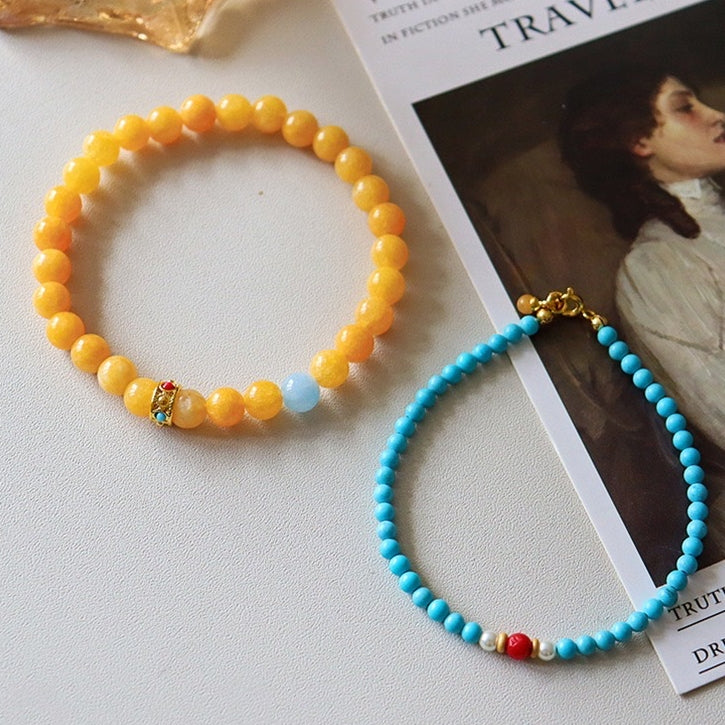 「開運・金運」ターコイズ＆天然シトリンブレスレット - 成功と富を呼ぶ守護のバランス
