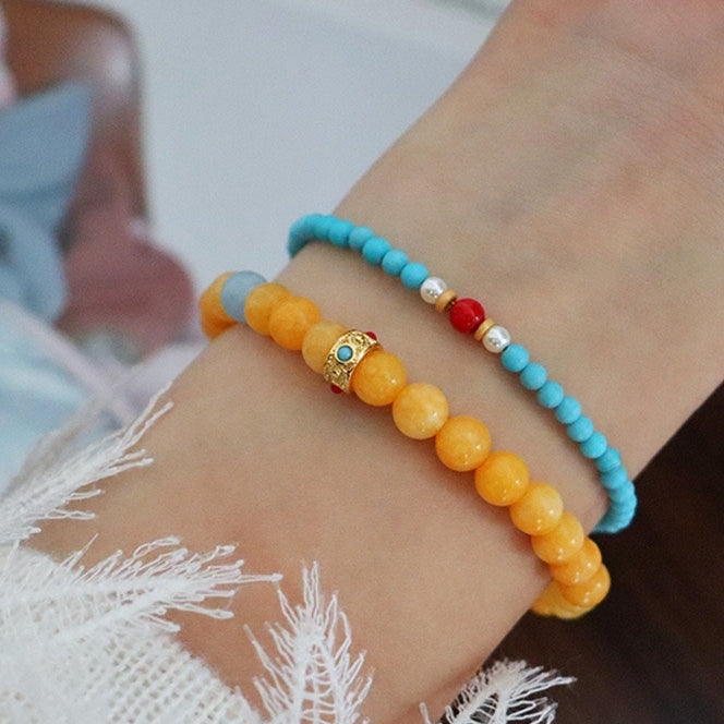 「開運・金運」ターコイズ＆天然シトリンブレスレット - 成功と富を呼ぶ守護のバランス