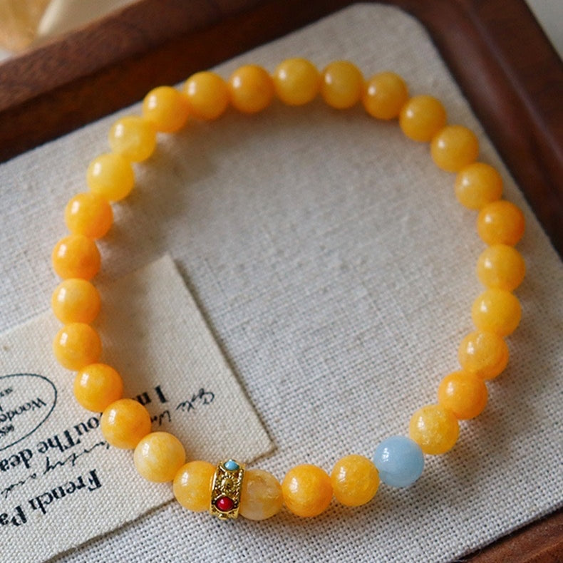 「開運・金運」ターコイズ＆天然シトリンブレスレット - 成功と富を呼ぶ守護のバランス