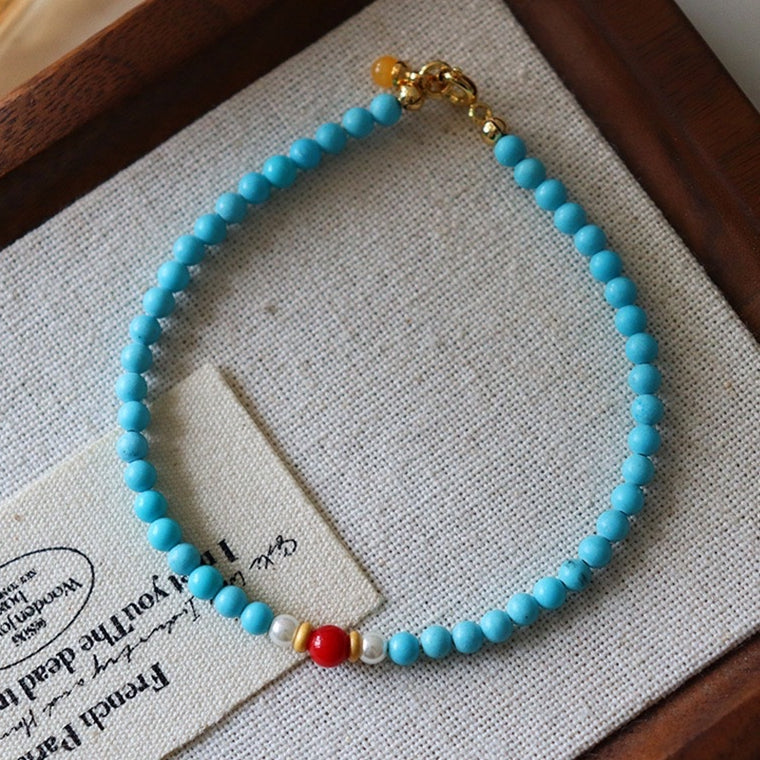 「開運・金運」ターコイズ＆天然シトリンブレスレット - 成功と富を呼ぶ守護のバランス