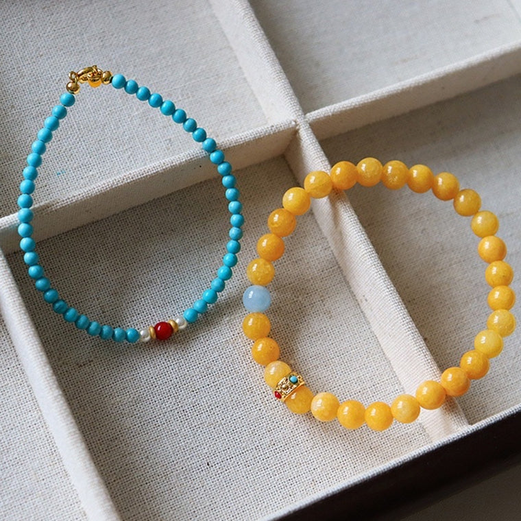 「開運・金運」ターコイズ＆天然シトリンブレスレット - 成功と富を呼ぶ守護のバランス