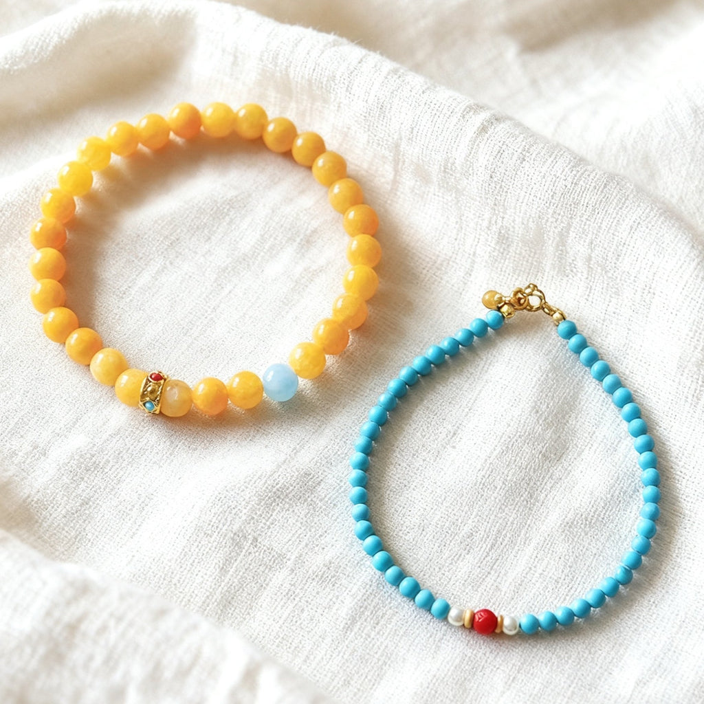 「開運・金運」ターコイズ＆天然シトリンブレスレット - 成功と富を呼ぶ守護のバランス