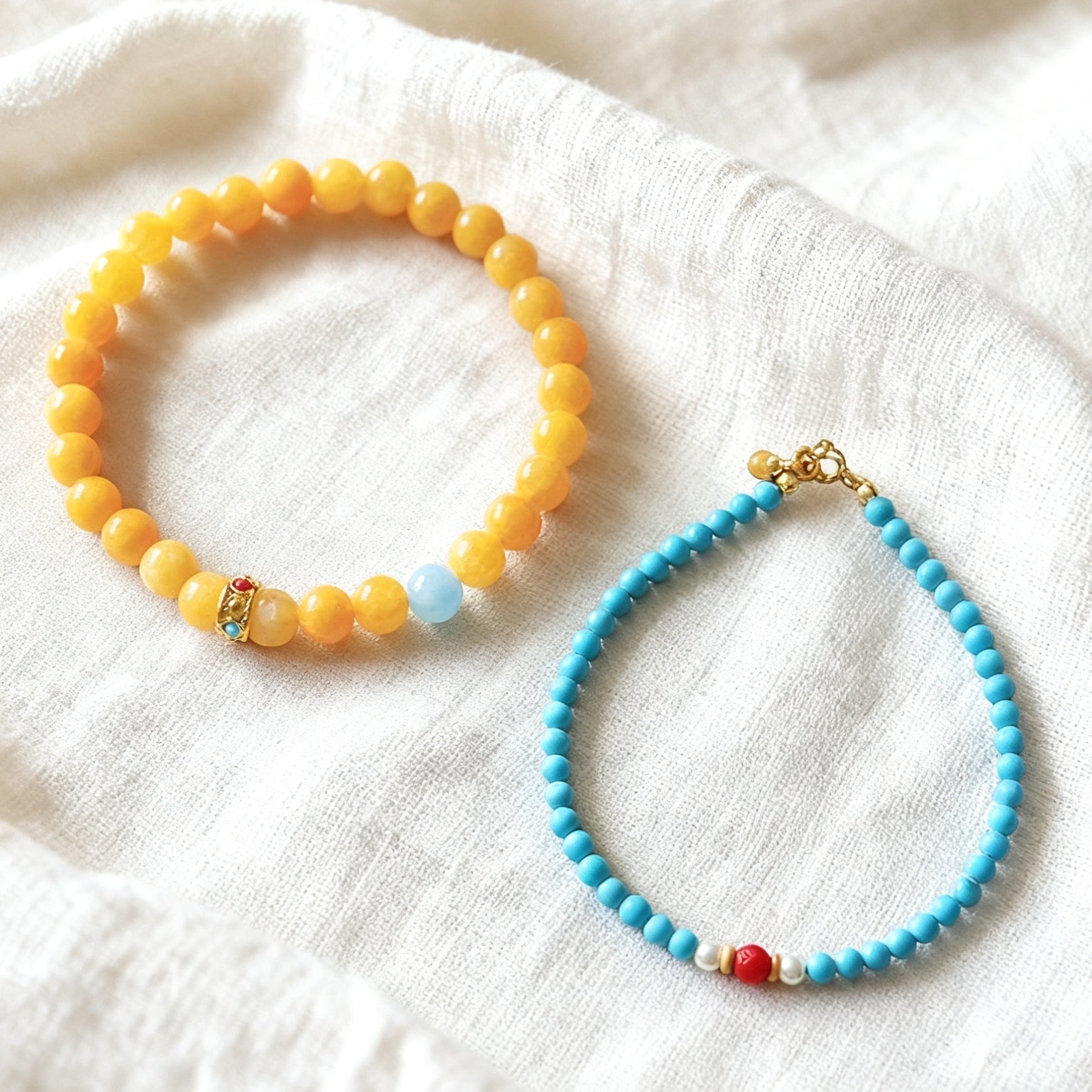 「開運・金運」ターコイズ＆天然シトリンブレスレット - 成功と富を呼ぶ守護のバランス