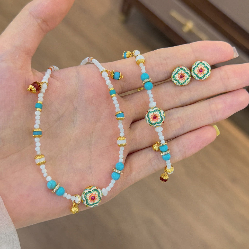 「活力・自信」ジルコン＆ルビー＆ターコイズ ジュエリーセット - 輝きと情熱と守護の調和