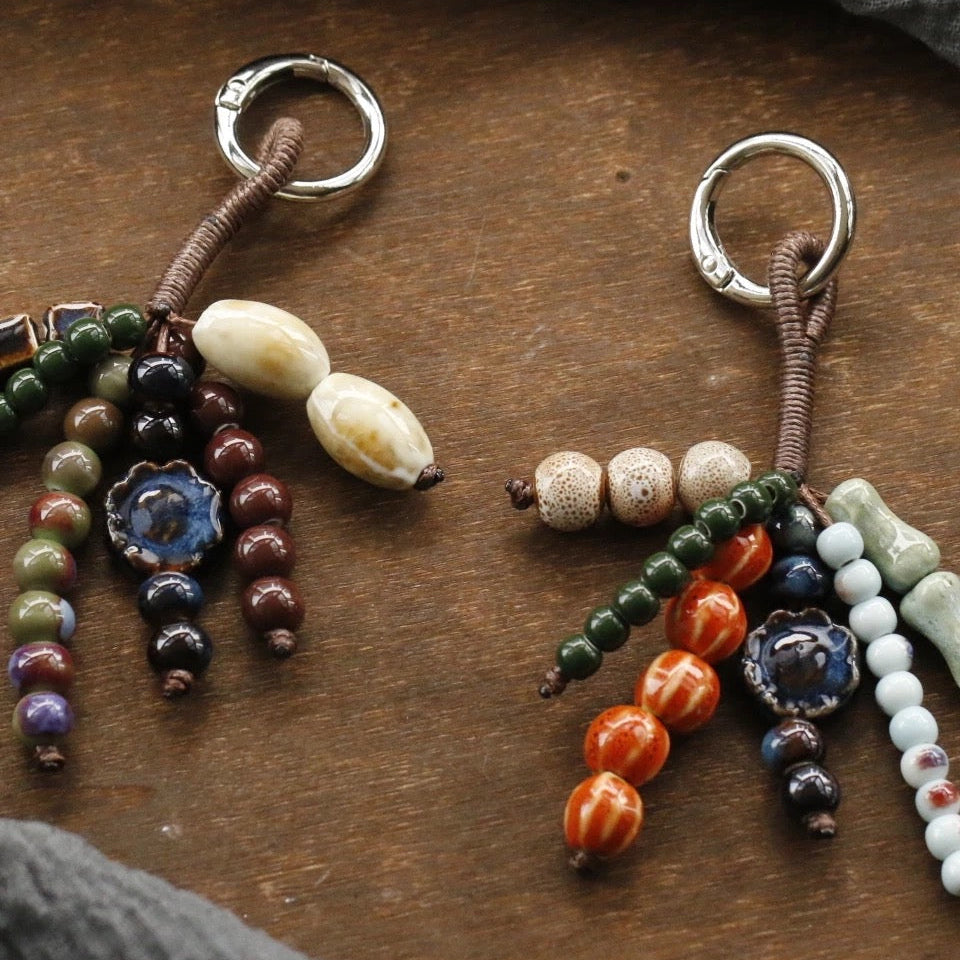 「手作」セラミックビーズのバッグチャーム