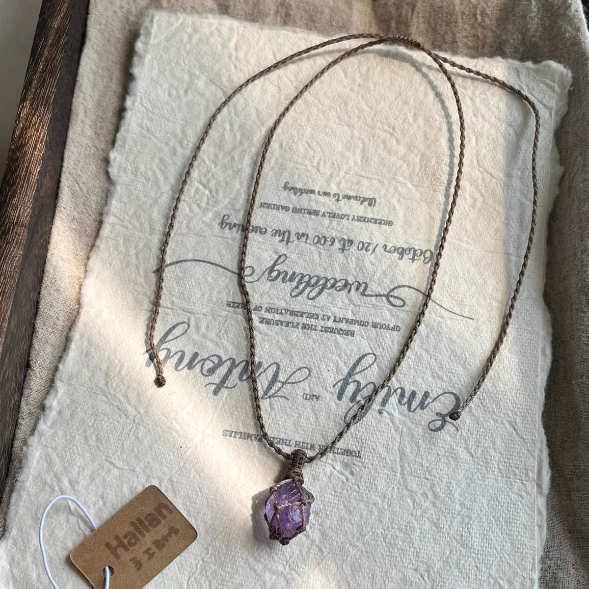 純粋手編み天然アメジスト原石パワーペンダントです