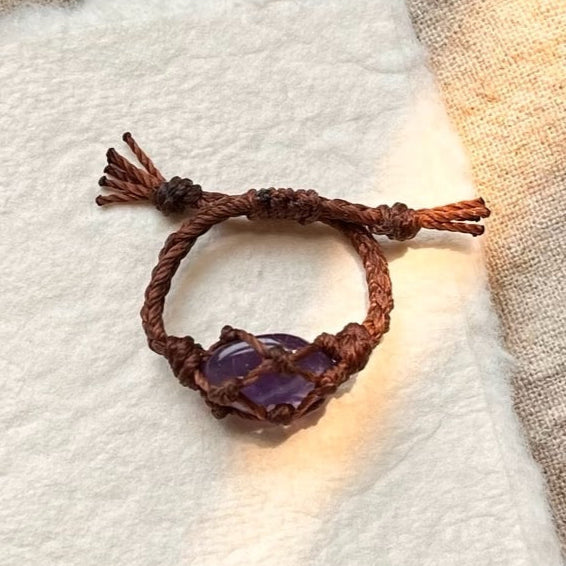 純粋手編み天然カラークリスタル原石パワーリングです