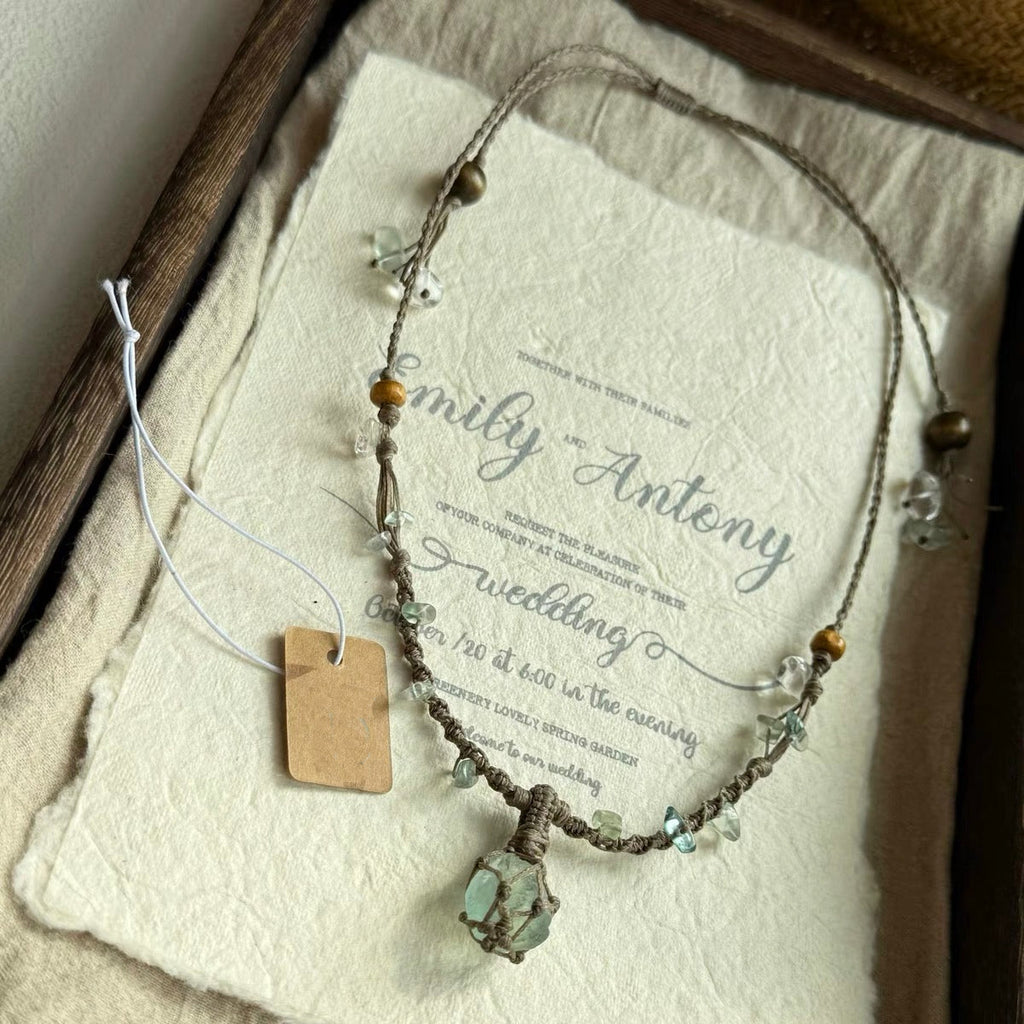 純粋手編み天然グリーン熒石クリスタル原石パワーペンダントです 2