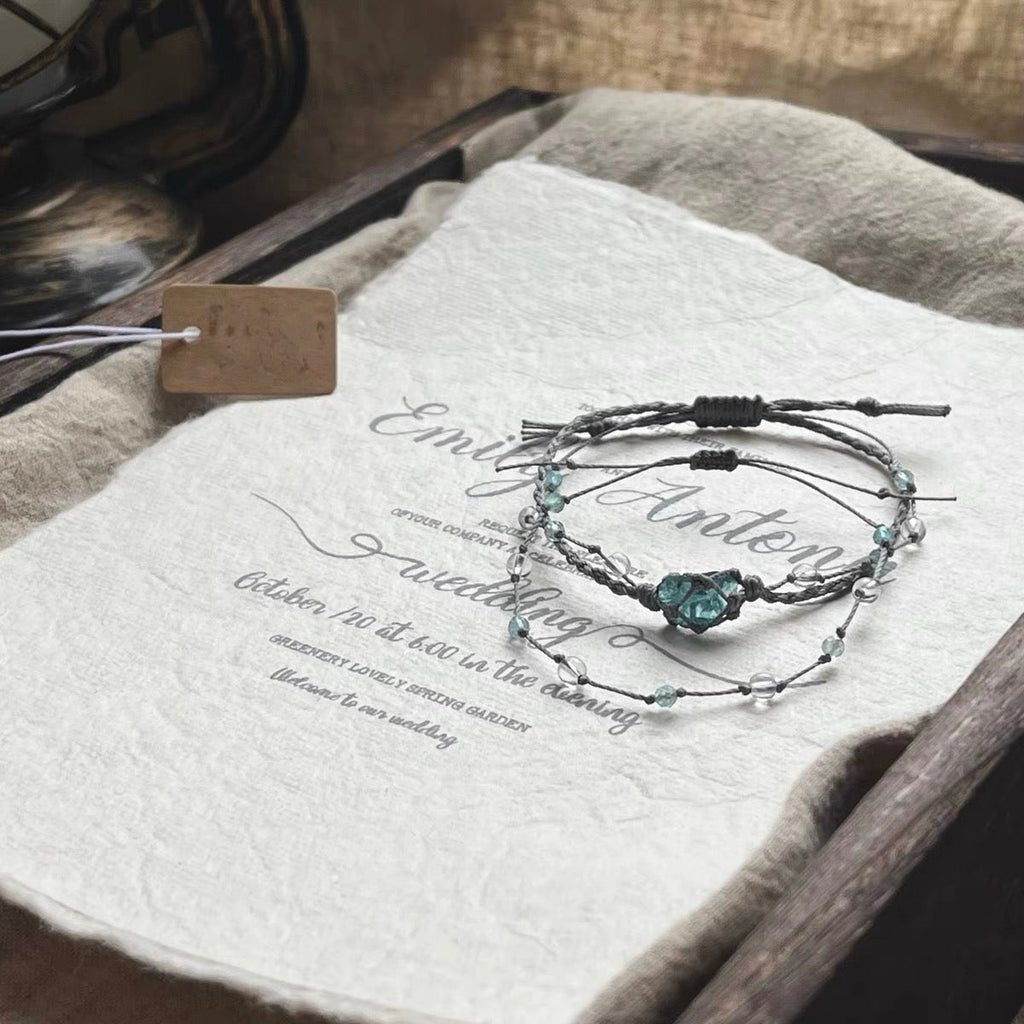 純粋な手編み天然ブルーアパタイトクリスタル原石パワーブレスレット