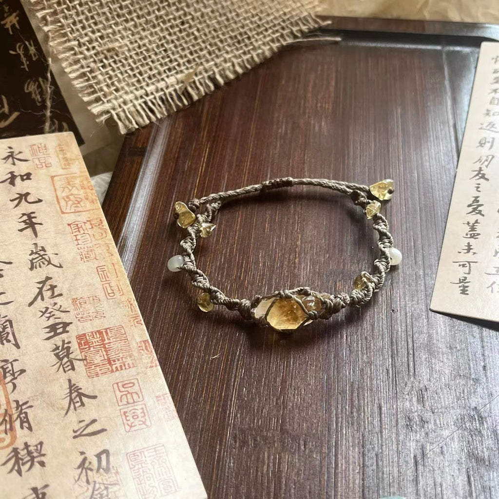 天然カラークリスタルの原石を手編みしたパワーブレスです｜招財｜自信｜健康