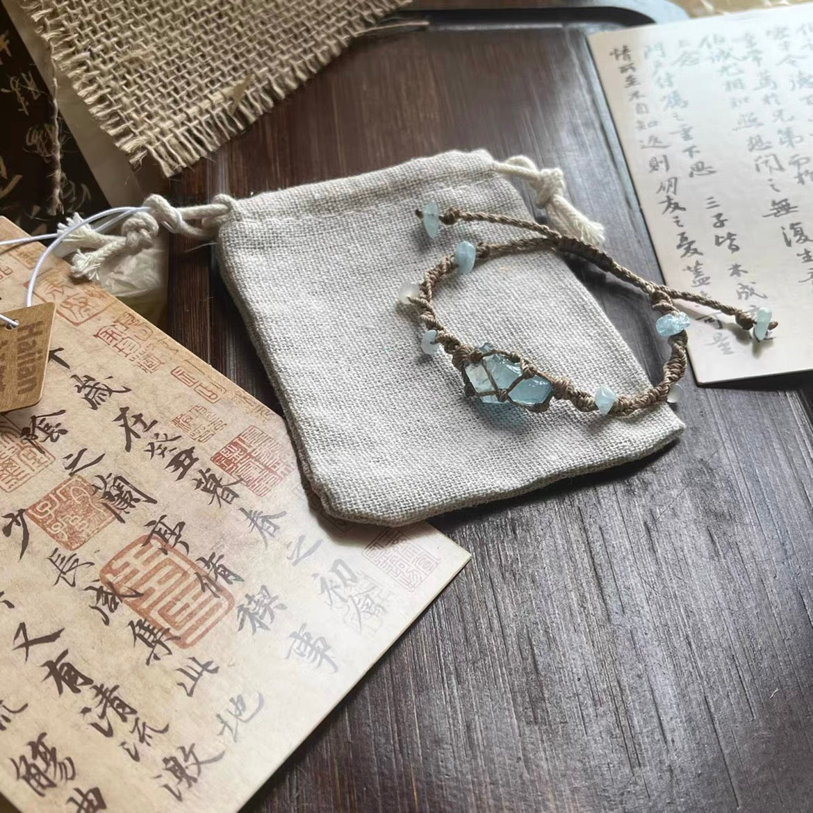 天然カラークリスタルの原石を手編みしたパワーブレスです｜招財｜自信｜健康