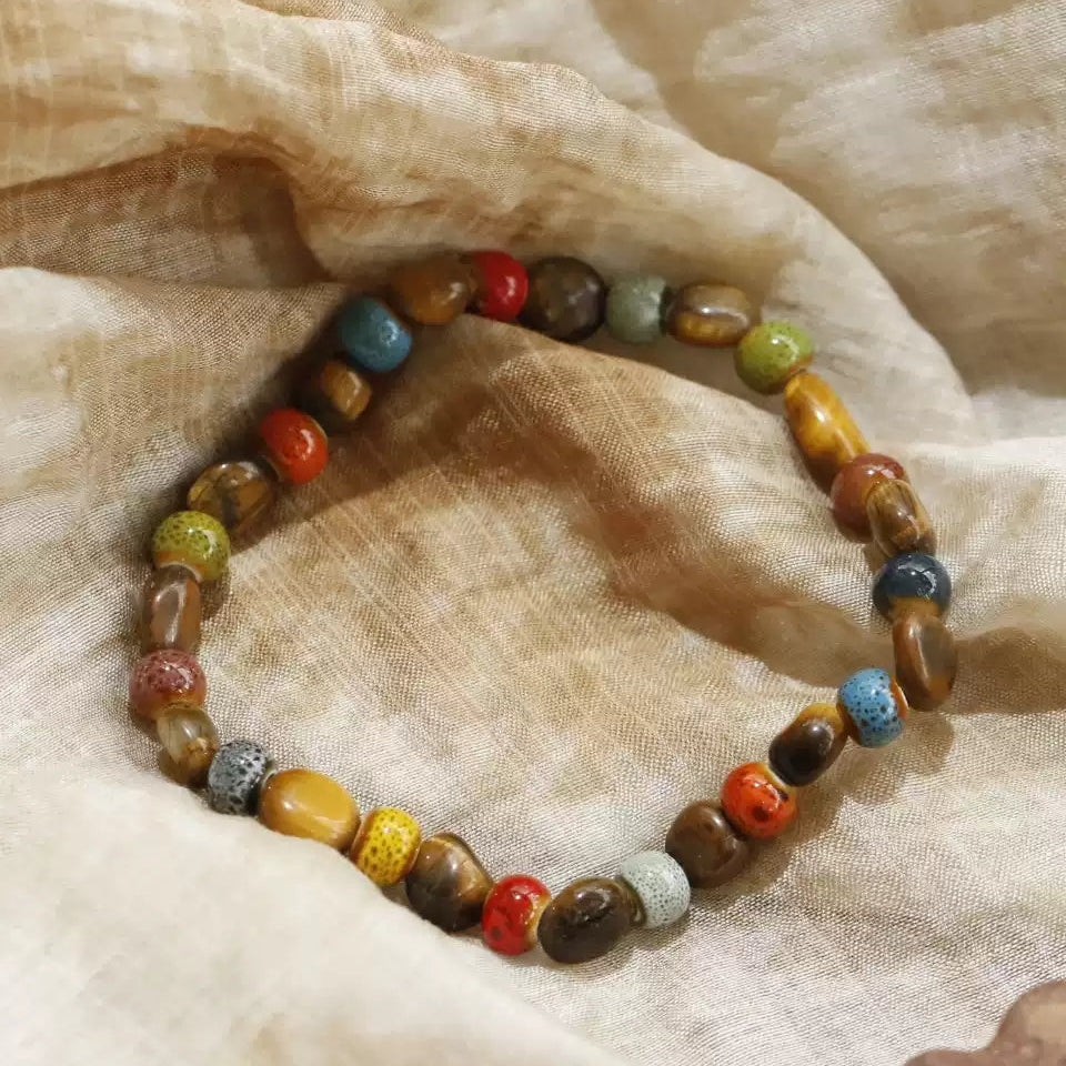「活力・自信」天然タイガーアイ＆セラミックビーズブレスレット