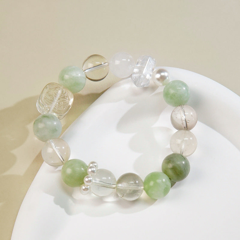 「活力・自信」グリーングレープ＆レモンクォーツブレスレット - 繁栄と活力のフレッシュチャーム