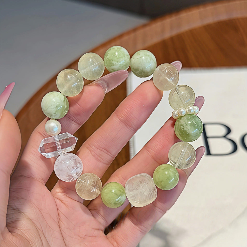 「活力・自信」グリーングレープ＆レモンクォーツブレスレット - 繁栄と活力のフレッシュチャーム