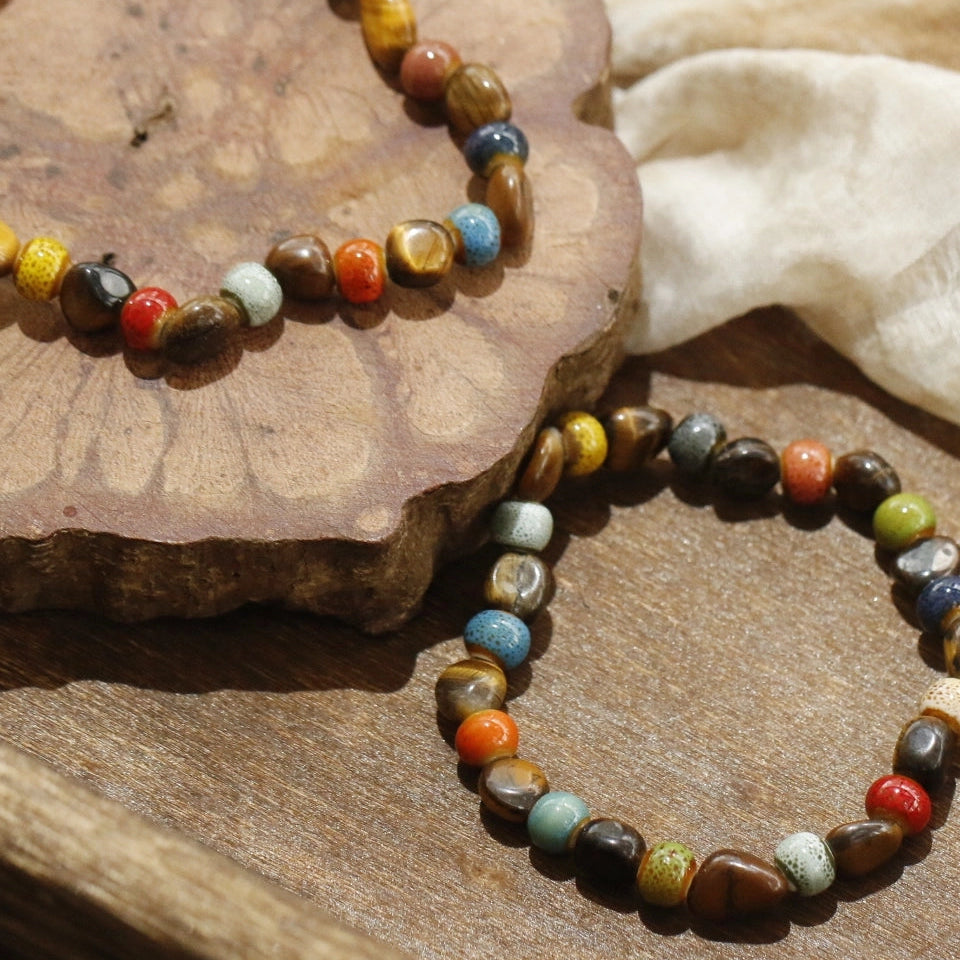 「活力・自信」天然タイガーアイ＆セラミックビーズブレスレット