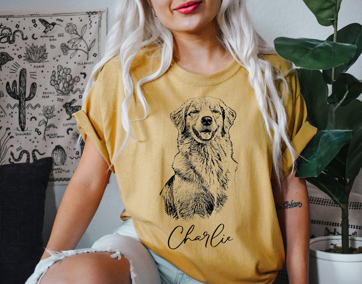 印絵 ペットの写真と名前入り カスタムTシャツ  大きな図案 「Black&White」