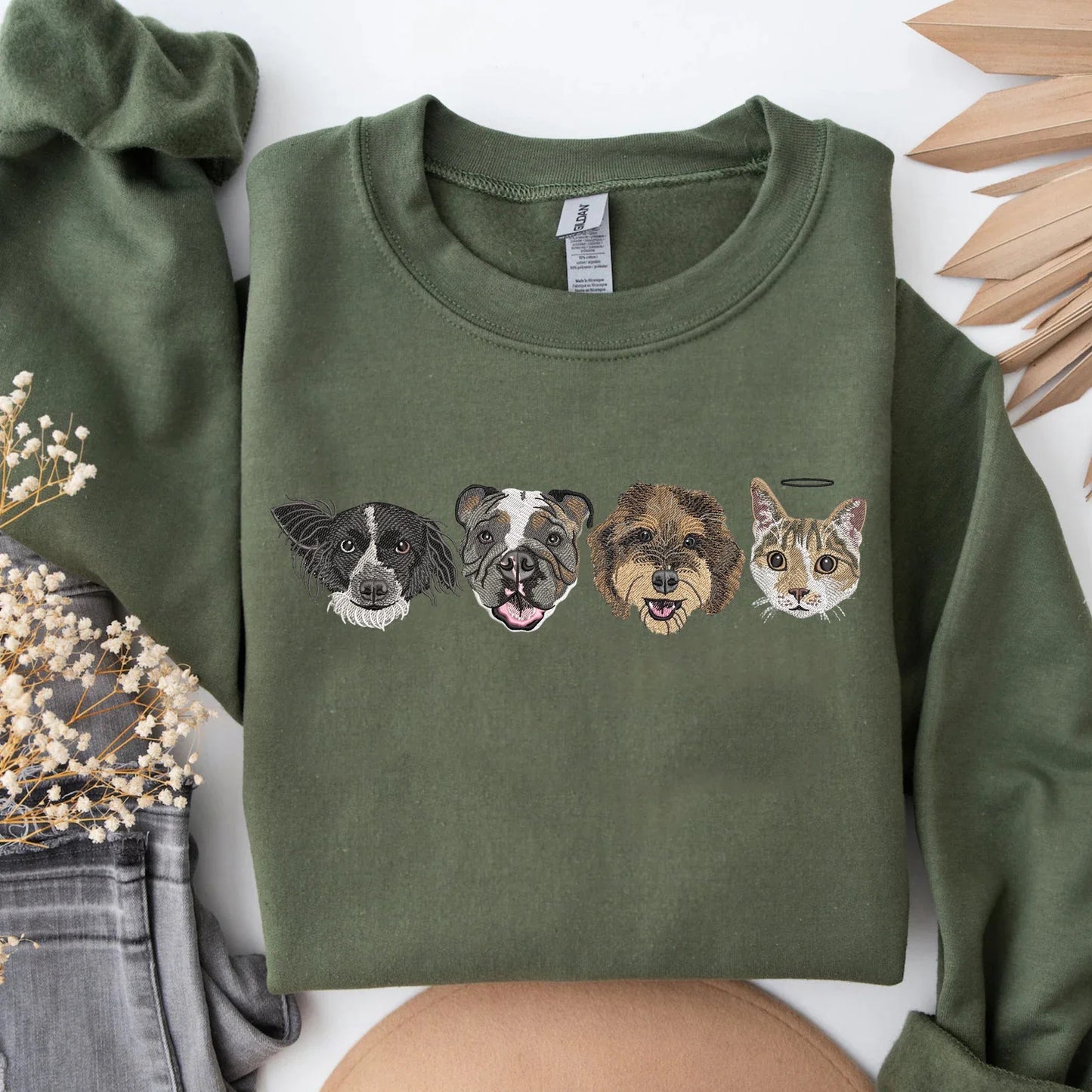 ❤️カスタム刺繍のペットのウォッシュタイプのレトロなトレーナー 肩落ち型です - Fallook