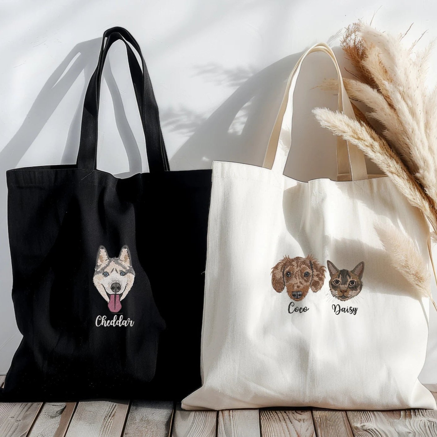 片面刺繡♪名入れペット写真による作成トートバッグ♪ お散歩バッグ♪おしゃれバッグ♪ - Fallook