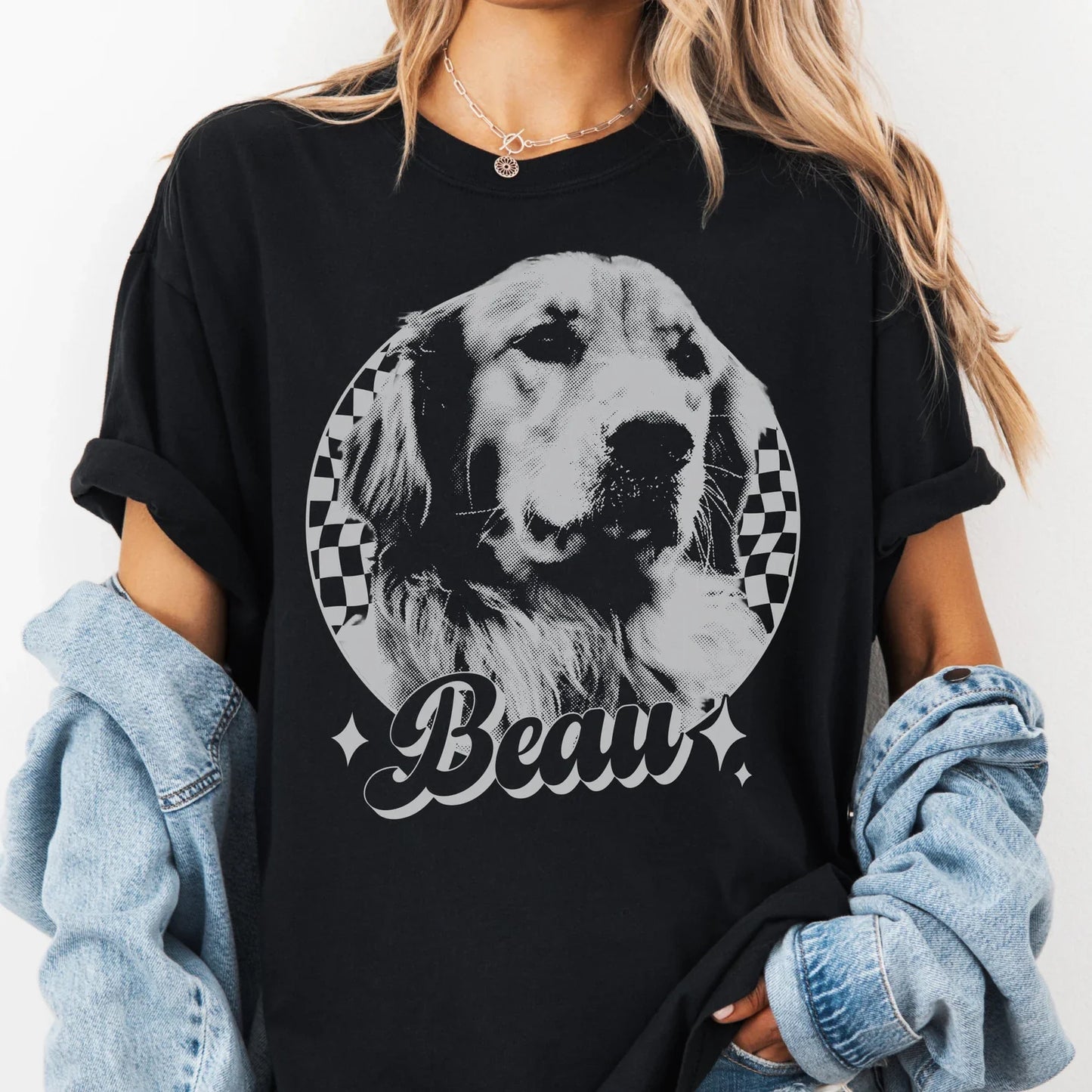 愛犬・愛猫のヴィンテージ風写真を 世界に一枚だけのTシャツに 「Black and White」