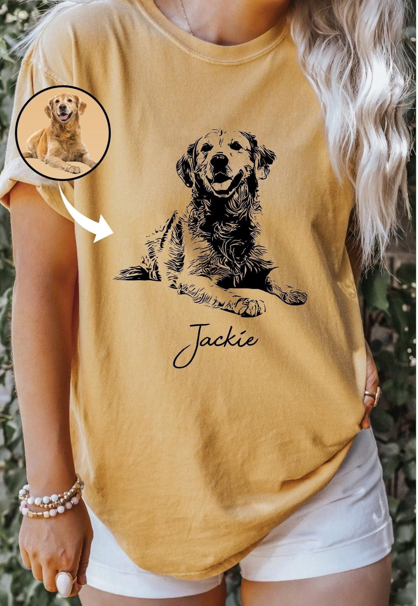 印絵 ペットの写真と名前入り カスタムTシャツ  大きな図案 「Black&White」