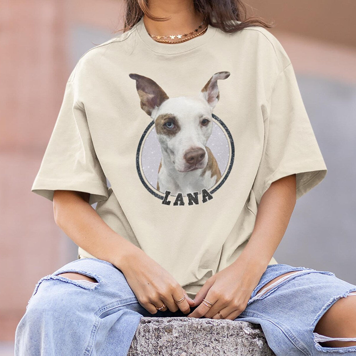印絵 愛犬・愛猫ペット  写真オーダーメイドＴシャツ 線  大きな図案 「カラー」