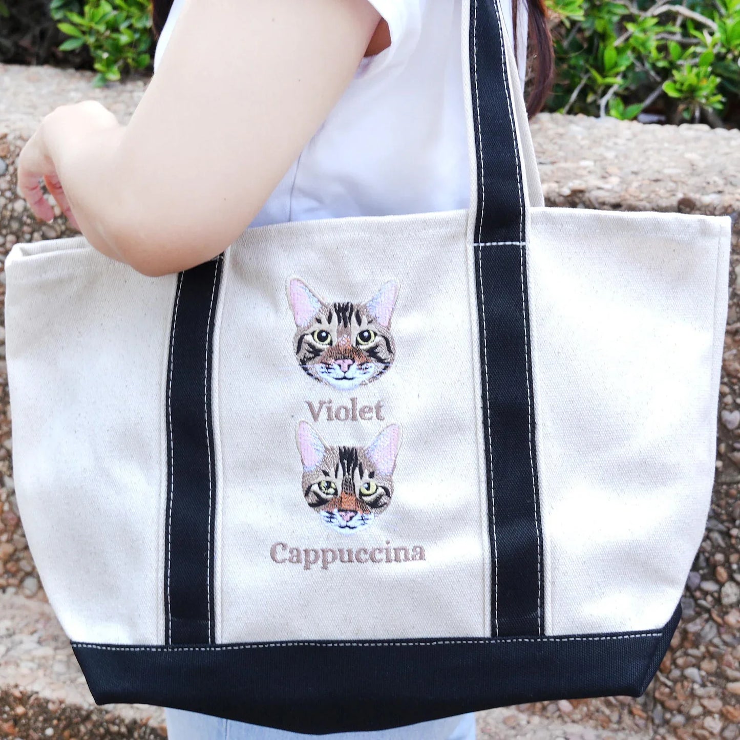 片面刺繡♪キャンバストート 名入れペット写真による作成トートバッグ♪ お散歩バッグ♪おしゃれバッグ♪