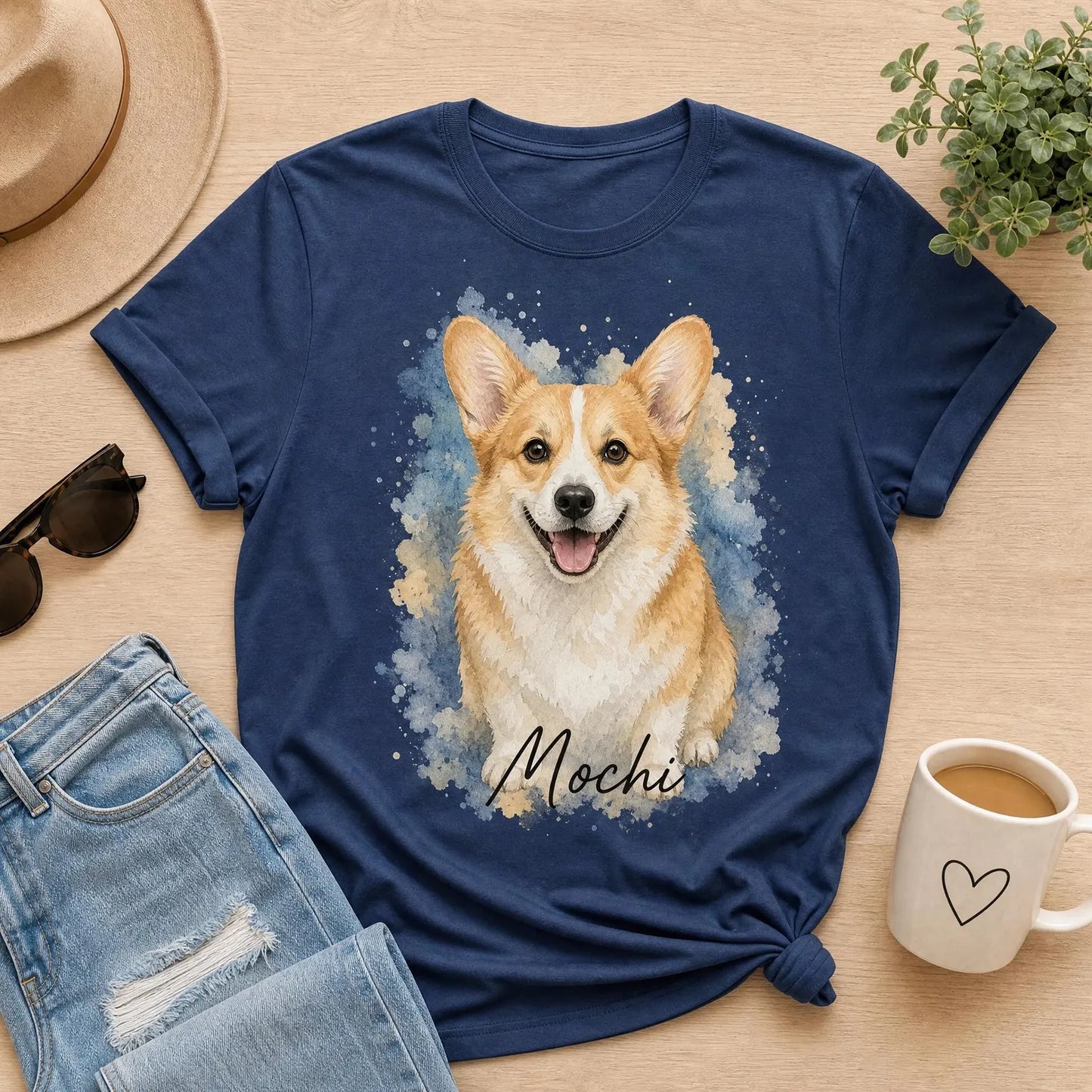 愛するペットの水彩画風オリジナルTシャツ