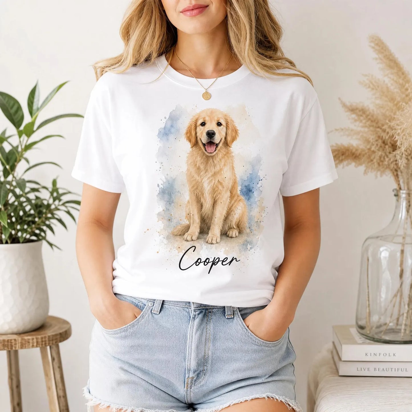 愛するペットの水彩画風オリジナルTシャツ