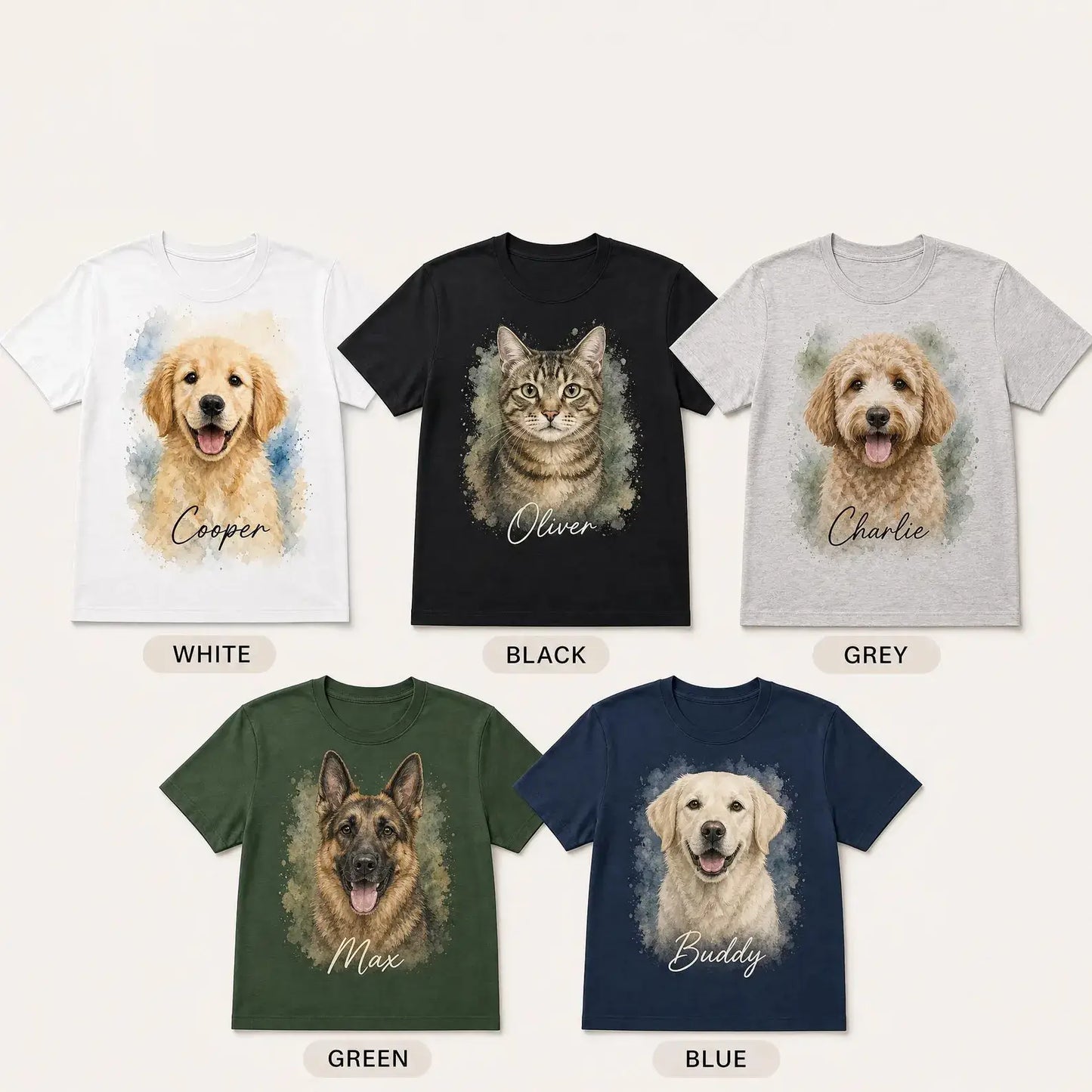 愛するペットの水彩画風オリジナルTシャツ