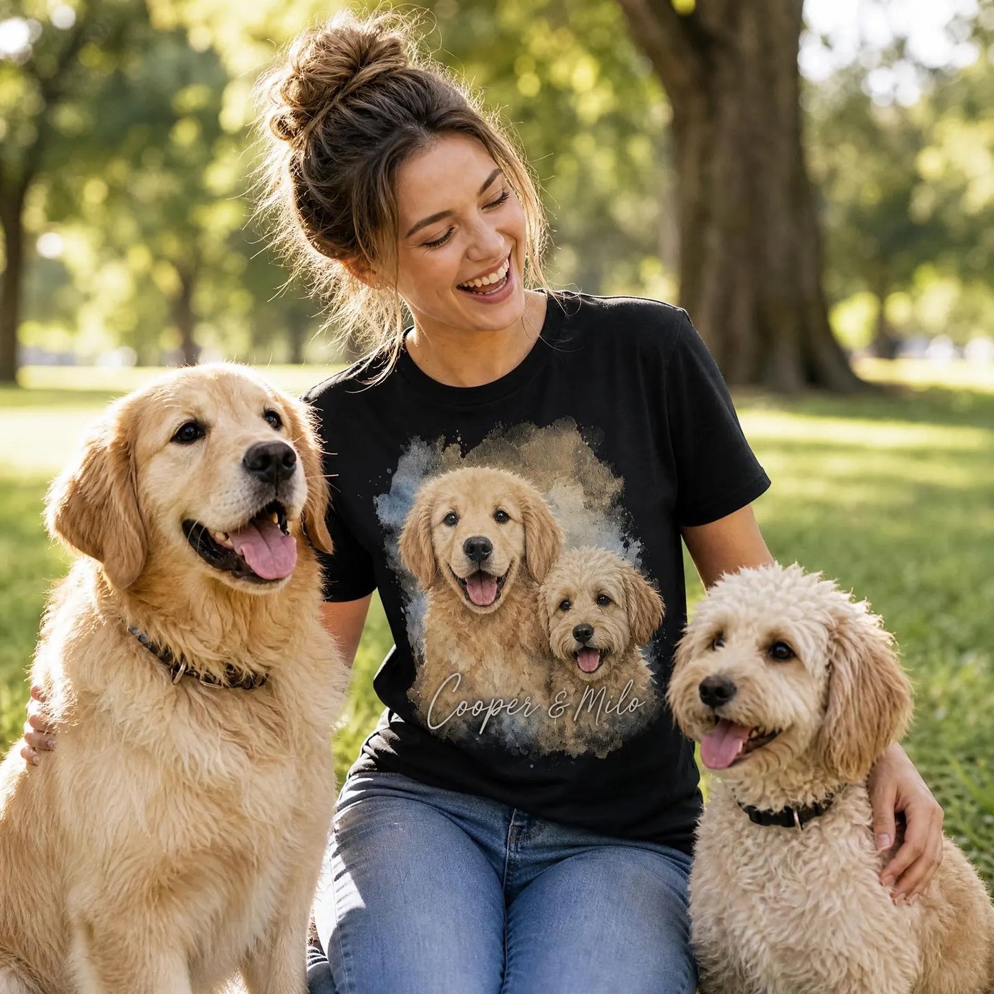 愛するペットの水彩画風オリジナルTシャツ