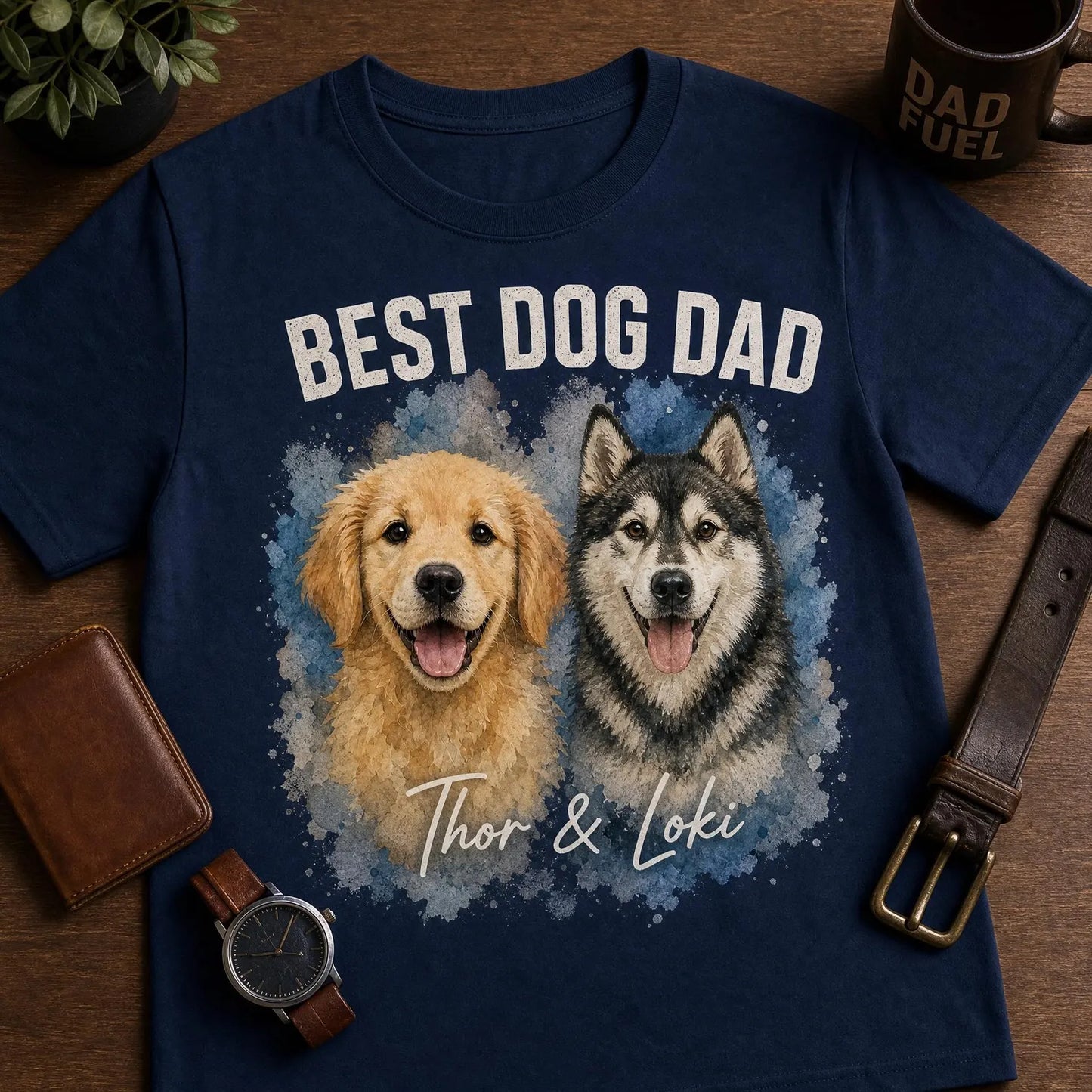 愛するペットの水彩画風オリジナルTシャツ