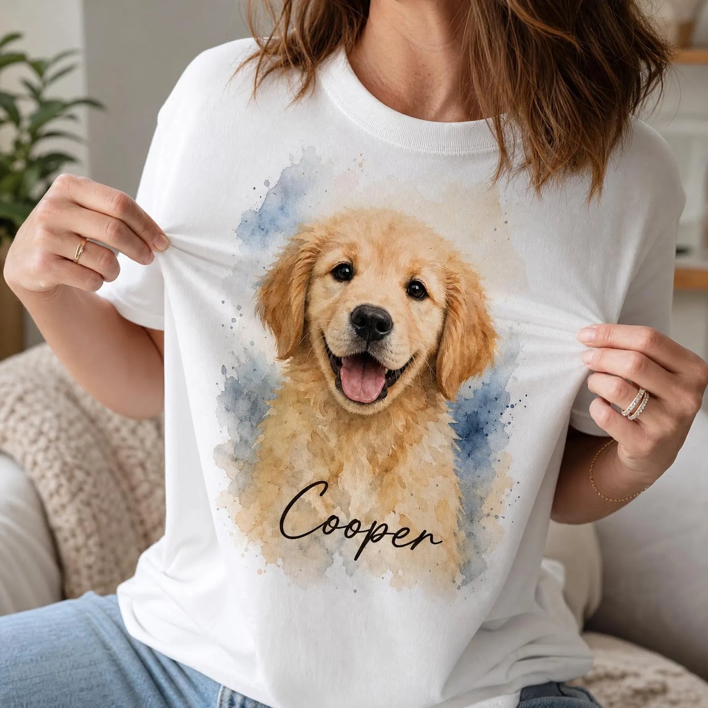 愛するペットの水彩画風オリジナルTシャツ